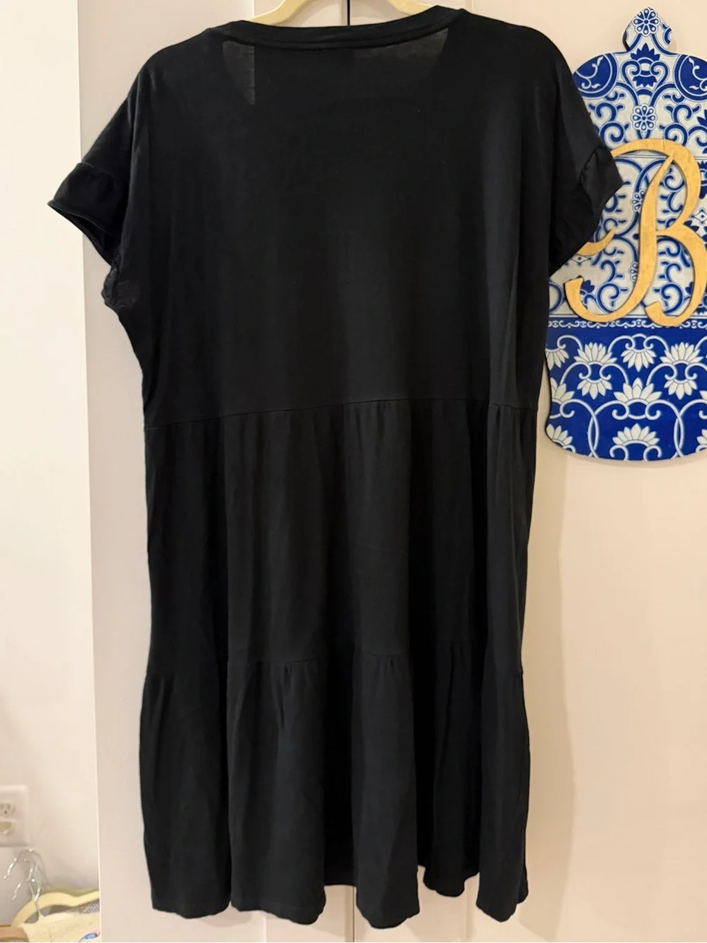 J. Crew Black Short Sleeve Tiered Mini Dress